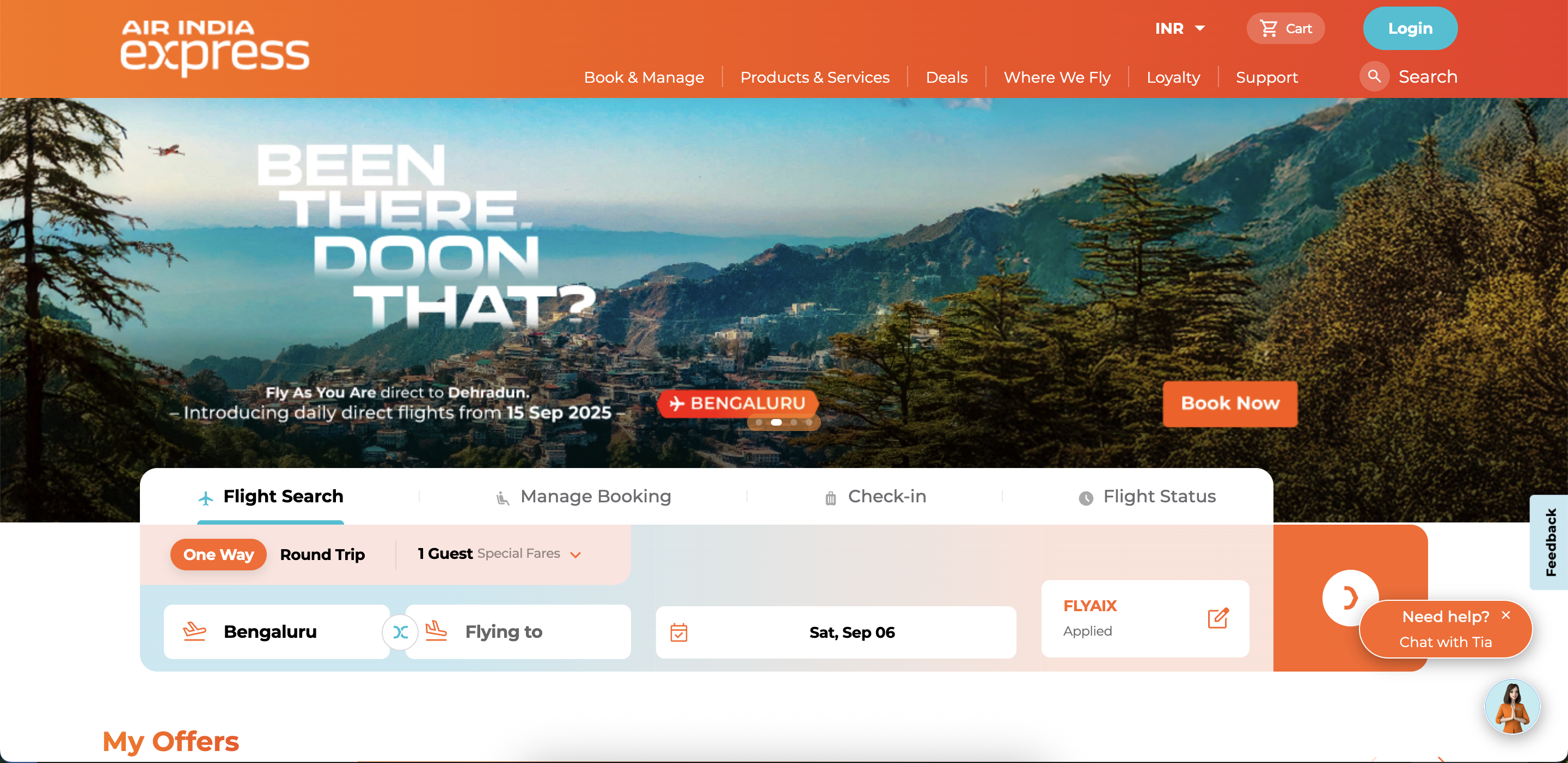 Air India Express Homepage Check-in Button
